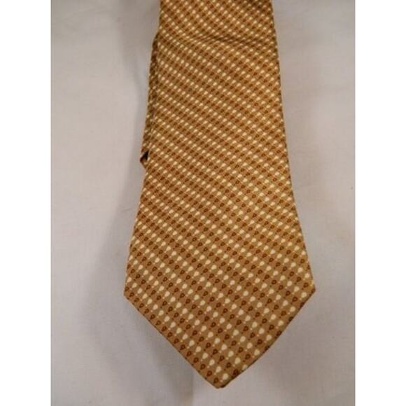 Vintage Brown Tie, JC Penney The Mens Shop Gold, Cream, White Brown Checked Tie - Picture 4 of 5